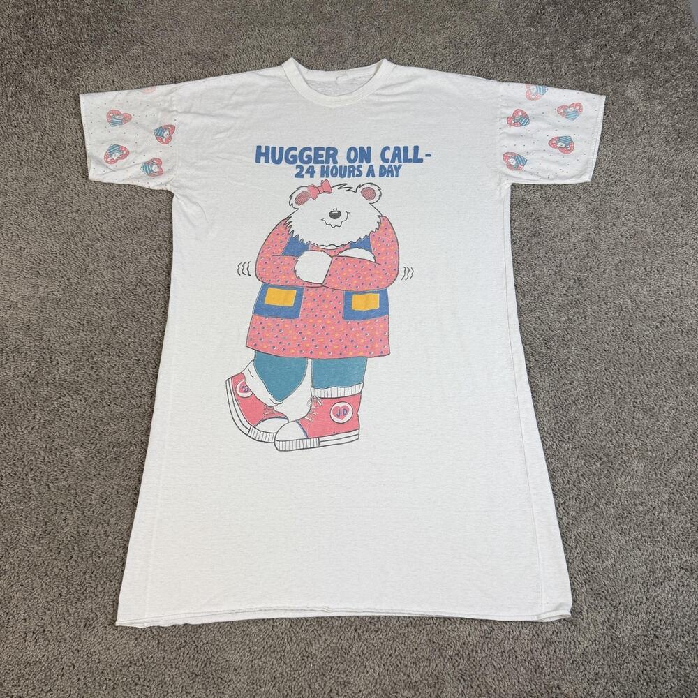 Vintage Polar Bear Sleepshirt Womens One Size Heart Hugger On Call 24Hrs 90s